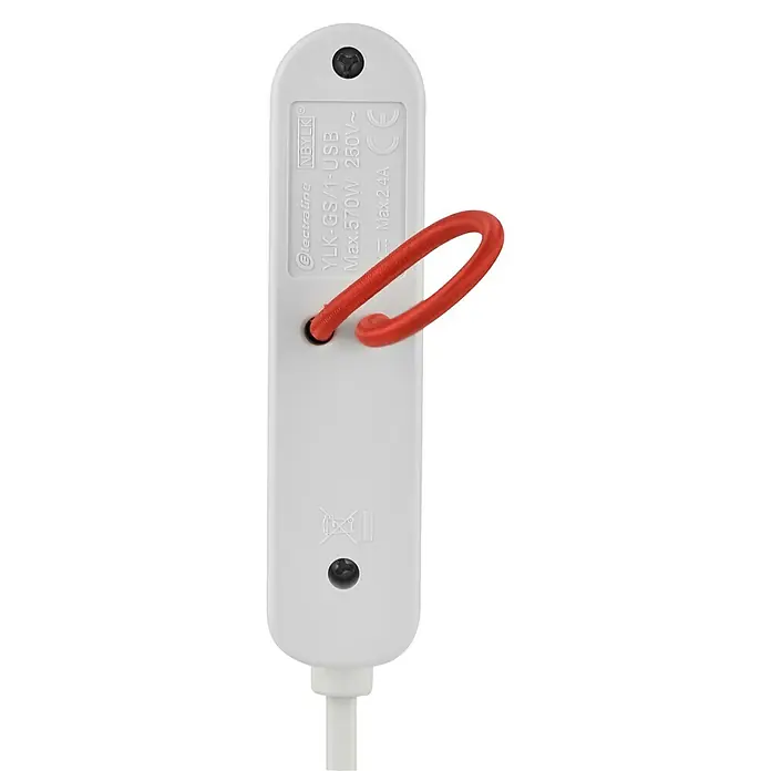 Verlängerungskabel mit USB - Weiß, 1,4 m, H03VVH2-F2x0,75, Max. Anschlussleistung: 575 W - Rückansicht