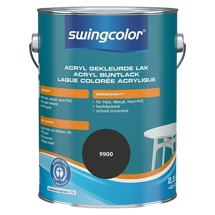 swingcolor Acryllak 9900 Zwart - Zwart, 2,5 l, Zijdemat - Vooraanzicht