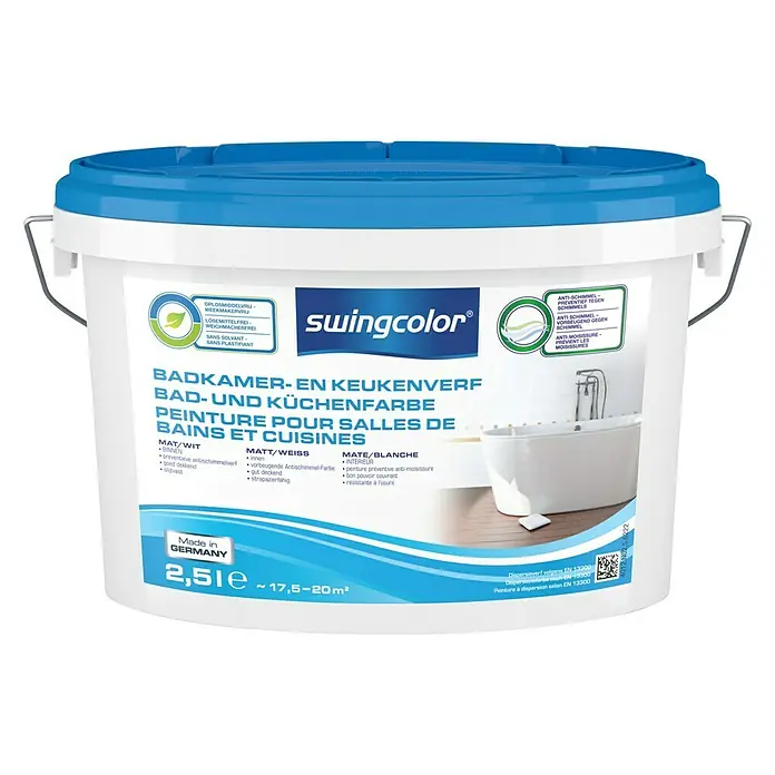 swingcolor Badkamer- en keukenverf Mat Wit - Wit, 2,5 l, Mat - Vooraanzicht