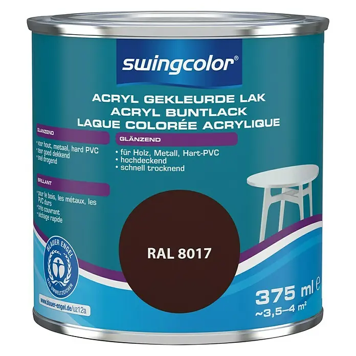 swingcolor Acryllak RAL 8017 Chocoladebruin - Chocoladebruin, 375 ml, Glanzend - Vooraanzicht