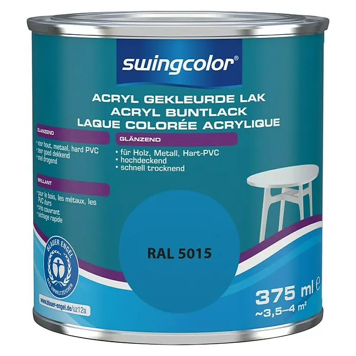 swingcolor Acryllak RAL 5015 Hemelsblauw - Hemelsblauw, 375 ml, Glanzend - Vooraanzicht
