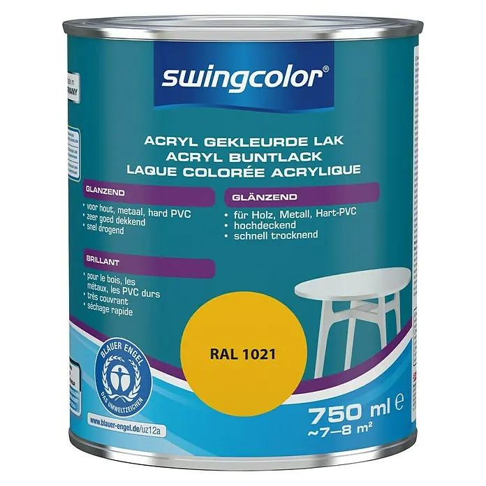 swingcolor Acryllak RAL 1021 Koolzaadgeel - Koolzaadgeel, 750 ml, Glanzend - Vooraanzicht