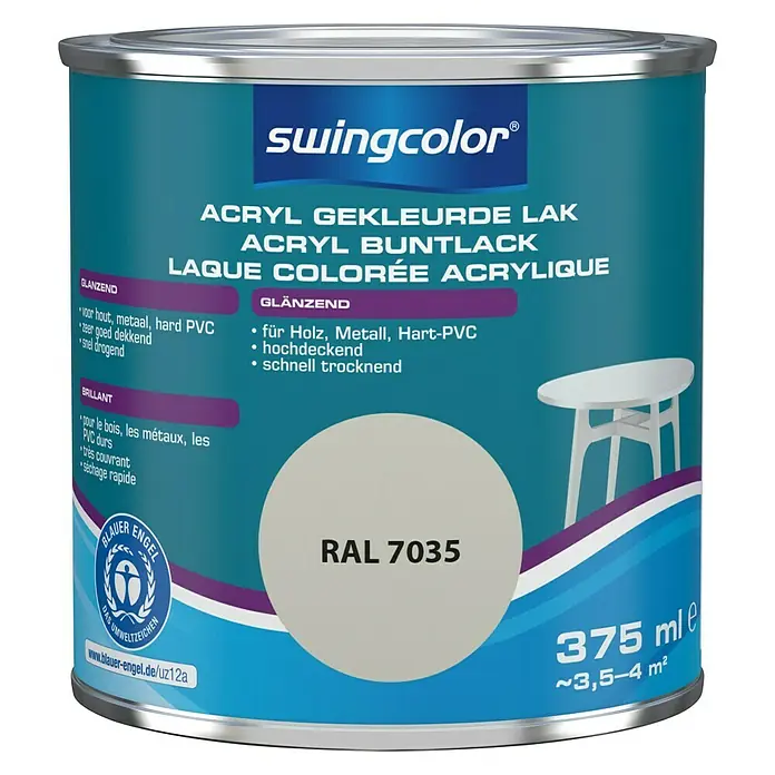 swingcolor Acryllak RAL 7035 Lichtgrijs - Lichtgrijs, 375 ml, Glanzend - Vooraanzicht