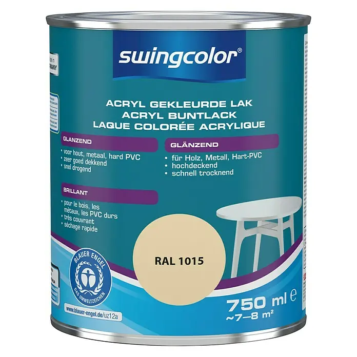 swingcolor Acryllak RAL 1015 Licht Ivoor - Licht ivoor, 750 ml, Glanzend - Vooraanzicht