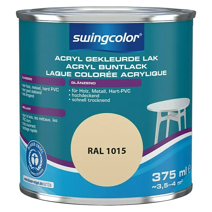 swingcolor Acryllak RAL 1015 Licht Ivoor - Licht ivoor, 375 ml, Glanzend - Vooraanzicht