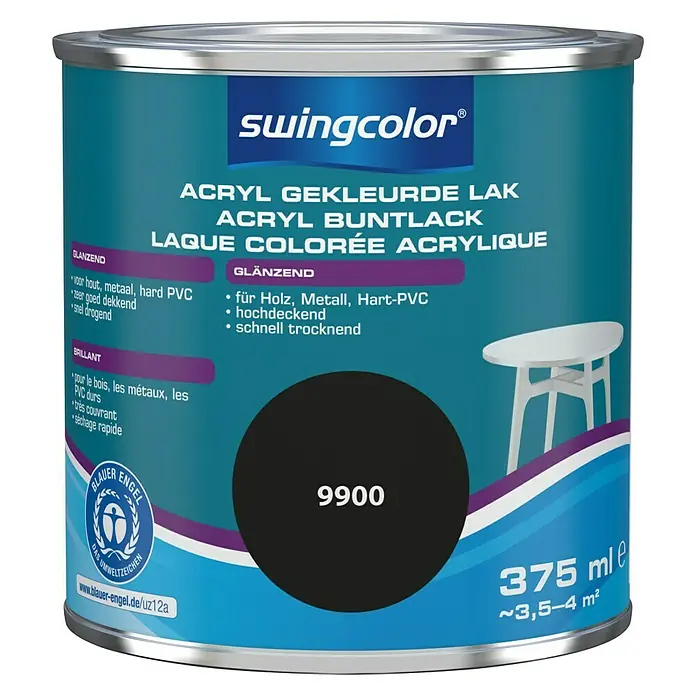 swingcolor Acryllak 9900 Zwart - Zwart, 375 ml, Glanzend - Vooraanzicht