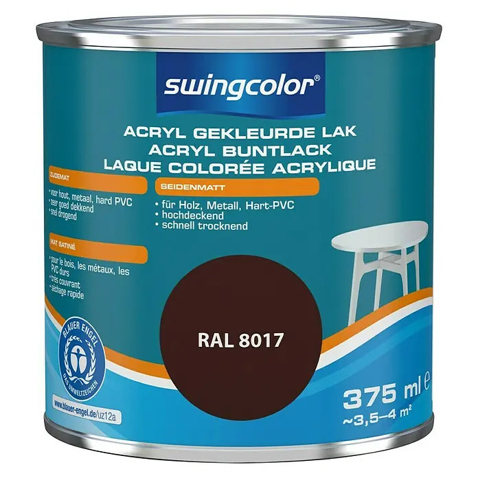 swingcolor Acryllak RAL 8017 Chocoladebruin - Chocoladebruin, 375 ml, Zijdemat - Vooraanzicht
