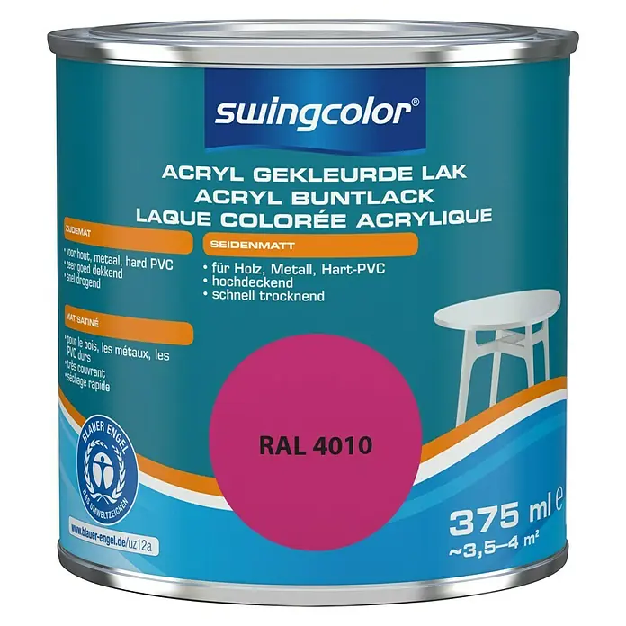 swingcolor Acryllak RAL 4010 Telemagenta - Telemagenta, 375 ml, Zijdemat - Vooraanzicht