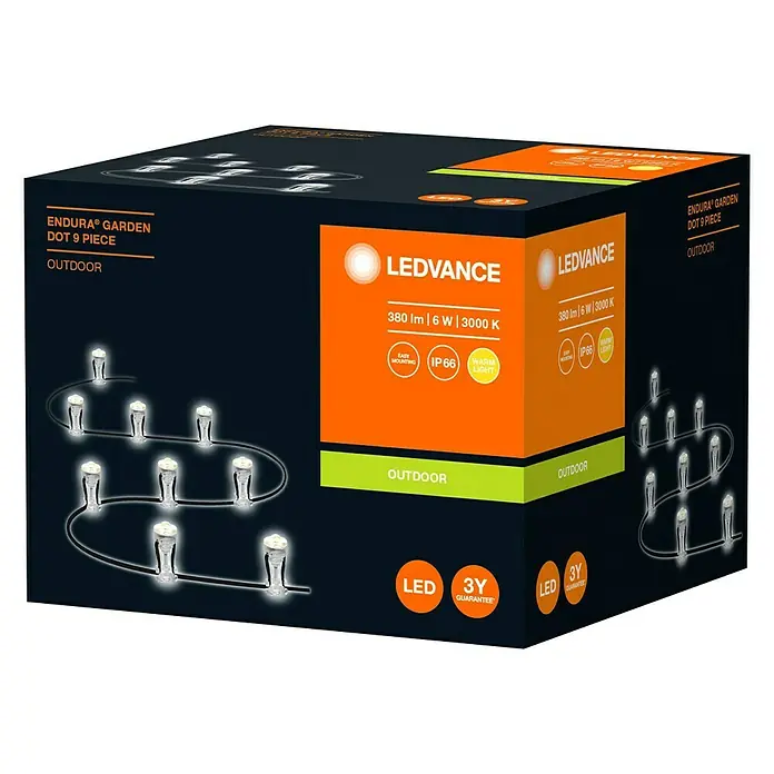 Ledvance LED-Lichterkette - 9,25 m, 9-flammig, Lichtfarbe: Warmweiß - Diagonale Ansicht