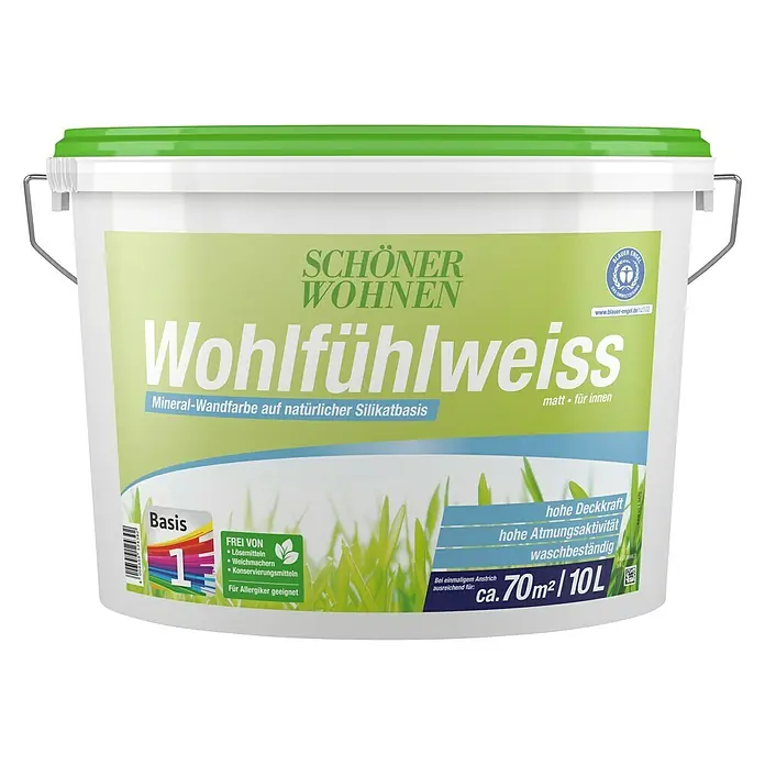 SCHÖNER WOHNEN-Farbe Wandfarbe Wohlfühlweiß - Basismischfarbe, 10 l, Matt - Vorderansicht