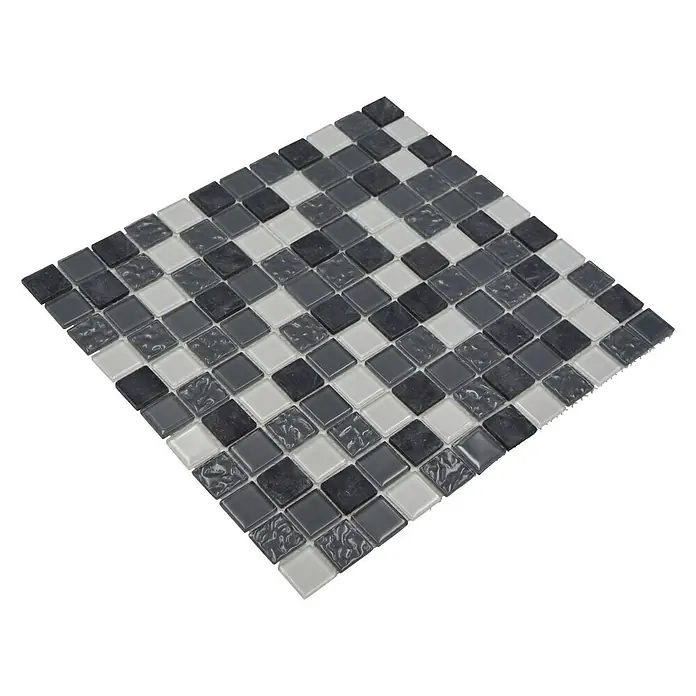 Mozaïektegel vierkant glas Mix CM M422 - 32,7 x 30,2 cm, Grijs - Diagonaal zicht
