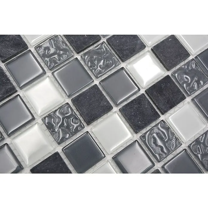 Mozaïektegel vierkant glas Mix CM M422 - 32,7 x 30,2 cm, Grijs - Close-up