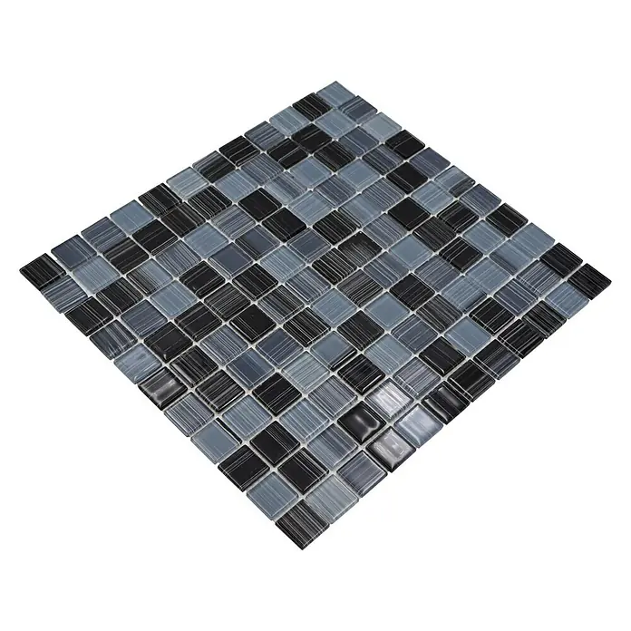 Mozaïektegel vierkant glas CM 4300 - 32,7 x 30,2 cm, Zwart/Wit, Glanzend - Diagonaal zicht