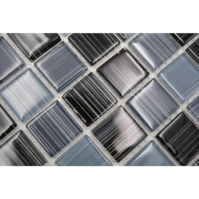 Mozaïektegel vierkant glas CM 4300 - 32,7 x 30,2 cm, Zwart/Wit, Glanzend - Close-up