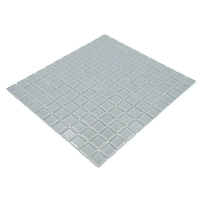 Mozaïektegel vierkant glas Uni CM 4021 - 32,7 x 30,2 cm, Lichtgrijs, Glanzend - Diagonaal zicht