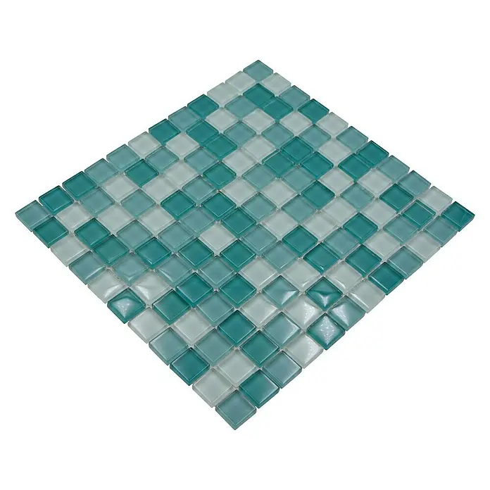 Mozaïektegel vierkant glas Mix XCM 8114 - 32,7 x 30,2 cm, Lichtgroen/Groen, Glanzend - Diagonaal zicht