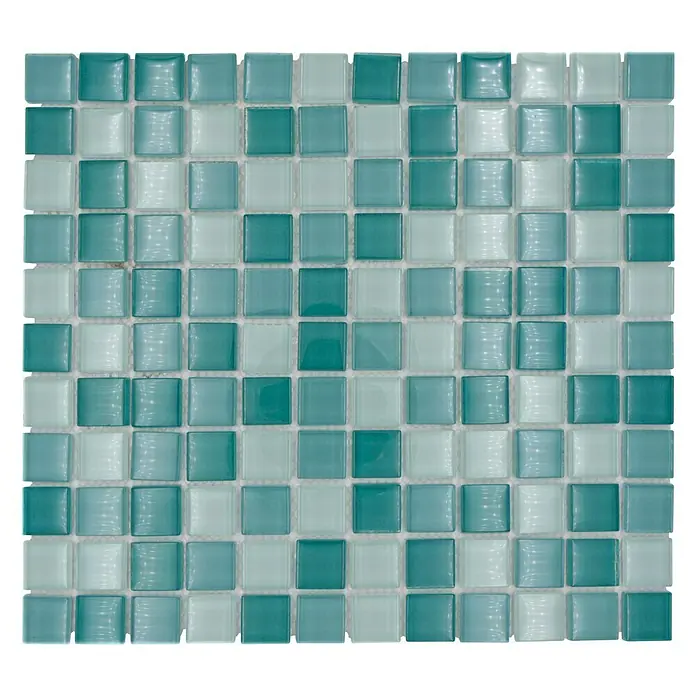 Mozaïektegel vierkant glas Mix XCM 8114 - 32,7 x 30,2 cm, Lichtgroen/Groen, Glanzend - Bovenaanzicht