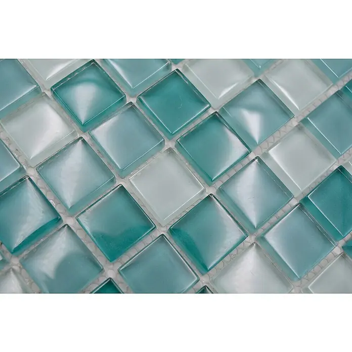 Mozaïektegel vierkant glas Mix XCM 8114 - 32,7 x 30,2 cm, Lichtgroen/Groen, Glanzend - Close-up
