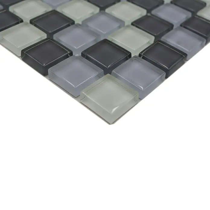Mozaïektegel vierkant glas Mix XCM 8125 - 32,7 x 30,2 cm, Grijs/Wit, Glanzend - Close-up