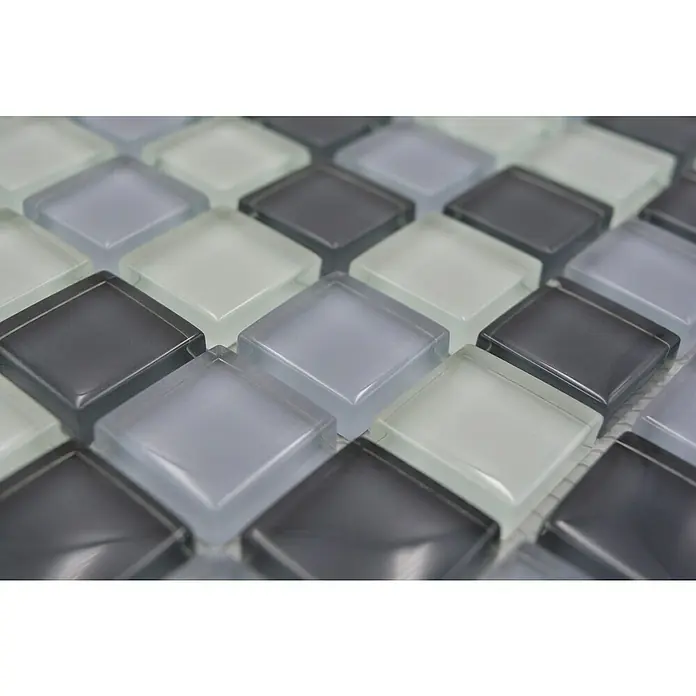 Mozaïektegel vierkant glas Mix XCM 8125 - 32,7 x 30,2 cm, Grijs/Wit, Glanzend - Close-up
