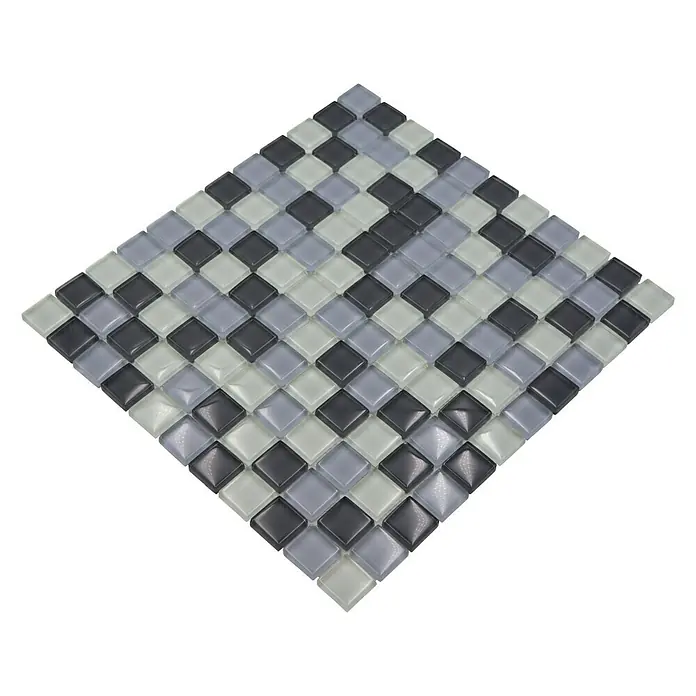 Mozaïektegel vierkant glas Mix XCM 8125 - 32,7 x 30,2 cm, Grijs/Wit, Glanzend - Diagonaal zicht