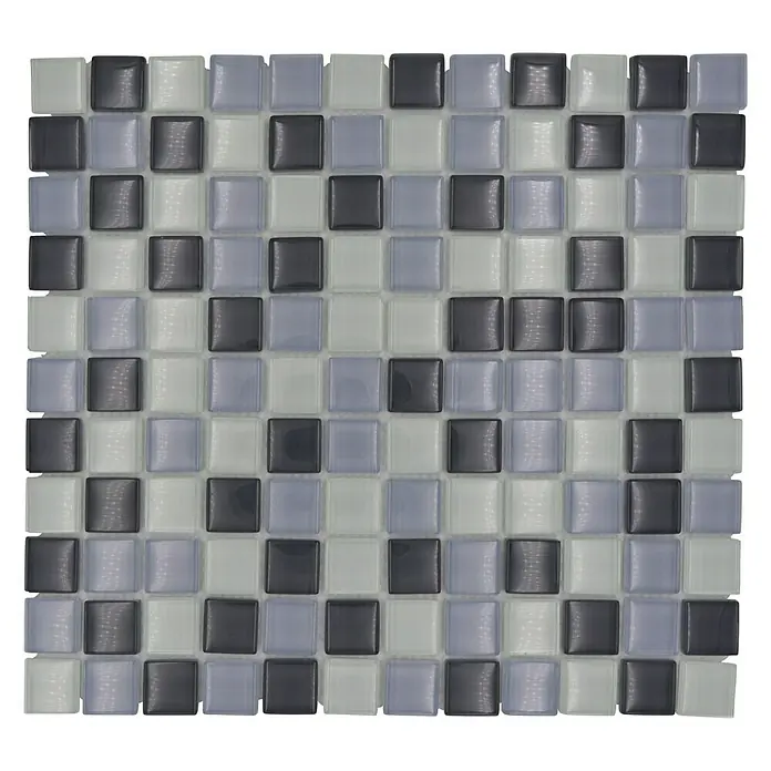 Mozaïektegel vierkant glas Mix XCM 8125 - 32,7 x 30,2 cm, Grijs/Wit, Glanzend - Bovenaanzicht