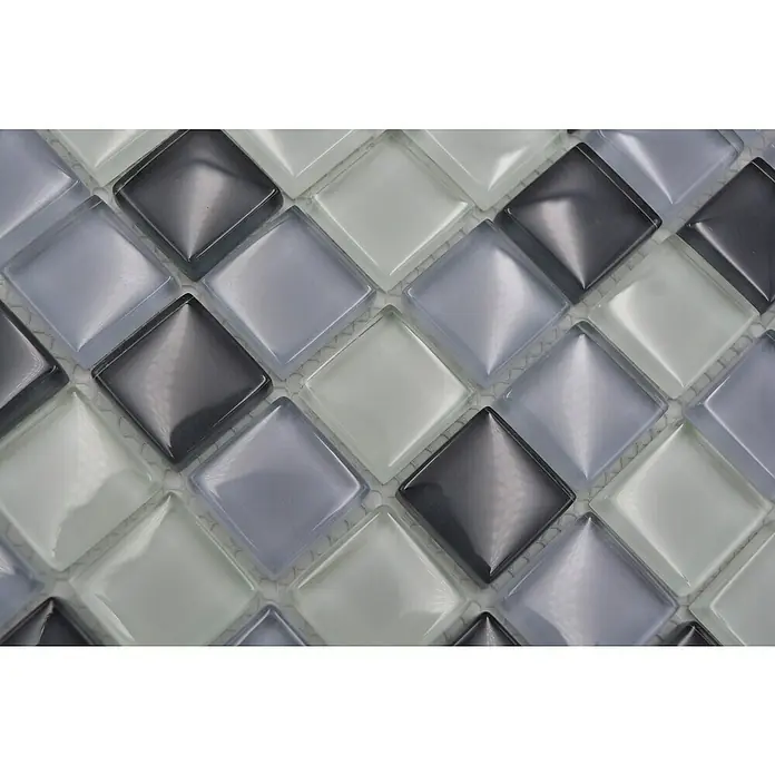 Mozaïektegel vierkant glas Mix XCM 8125 - 32,7 x 30,2 cm, Grijs/Wit, Glanzend - Close-up