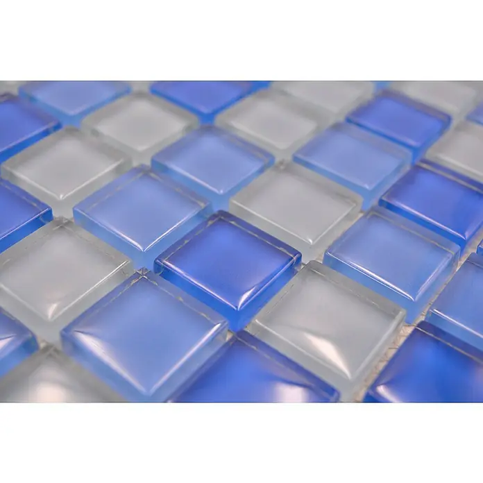 Mozaïektegel vierkant glas Mix XCM 8222 - 32,7 x 30,2 cm, Blauw, Glanzend - Close-up