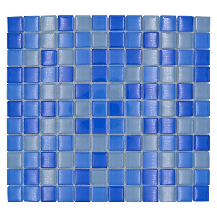 Mozaïektegel vierkant glas Mix XCM 8222 - 32,7 x 30,2 cm, Blauw, Glanzend - Bovenaanzicht