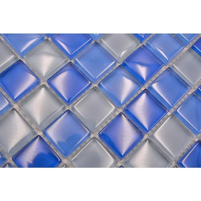 Mozaïektegel vierkant glas Mix XCM 8222 - 32,7 x 30,2 cm, Blauw, Glanzend - Close-up