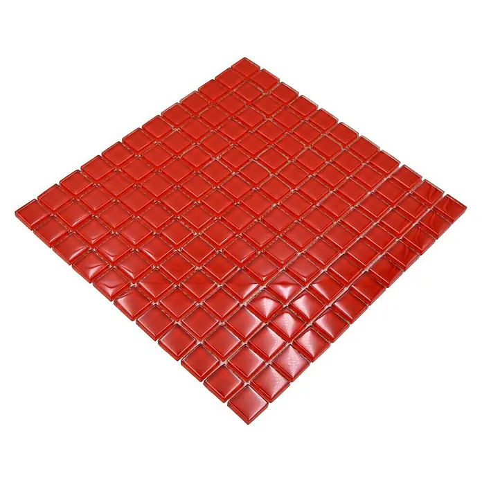 Mozaïektegel vierkant glas Uni XCM 8060 - 32,7 x 30,2 cm, Rood, Glanzend - Diagonaal zicht