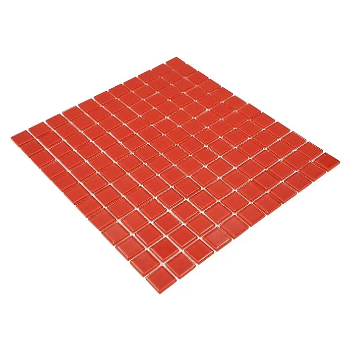 Mozaïektegel vierkant glas Uni CM 4060 - 32,7 x 30,2 cm, Rood, Glanzend - Diagonaal zicht