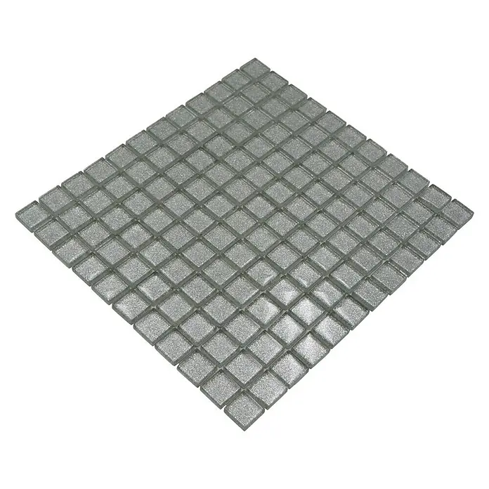 Mozaïektegel vierkant glas Uni XCM 8SB8 - 32,7 x 30,2 cm, Zilver, Glanzend - Diagonaal zicht