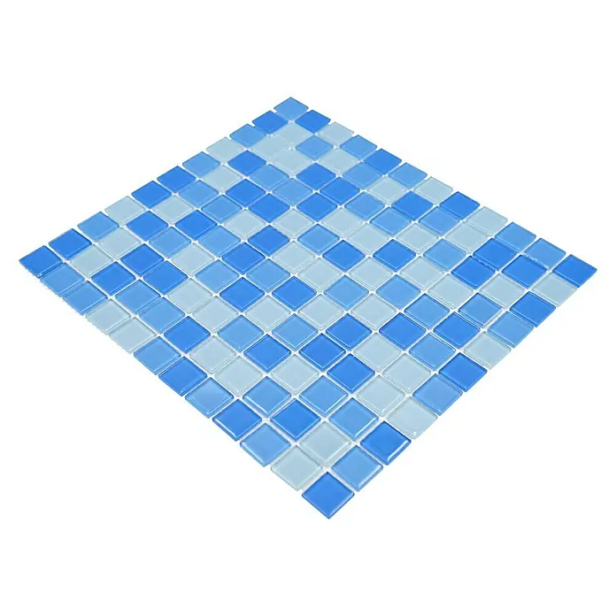Mozaïektegel vierkant glas Mix CM 4222 - 32,7 x 30,2 cm, Lichtblauw, Glanzend - Diagonaal zicht