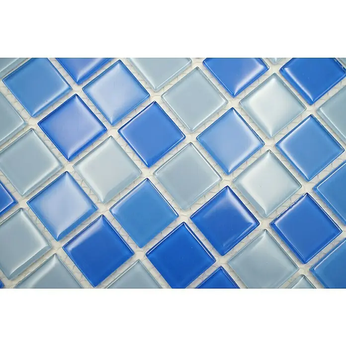 Mozaïektegel vierkant glas Mix CM 4222 - 32,7 x 30,2 cm, Lichtblauw, Glanzend - Close-up