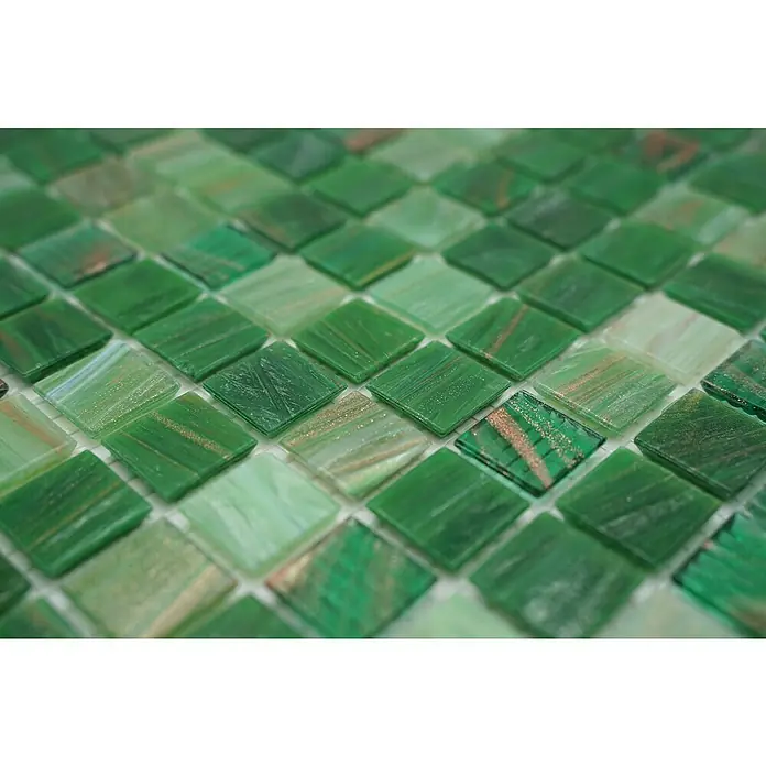 Mozaïektegel vierkant Mix GSL 550 - 32,7 x 30,5 cm, Groen, Glanzend - Close-up