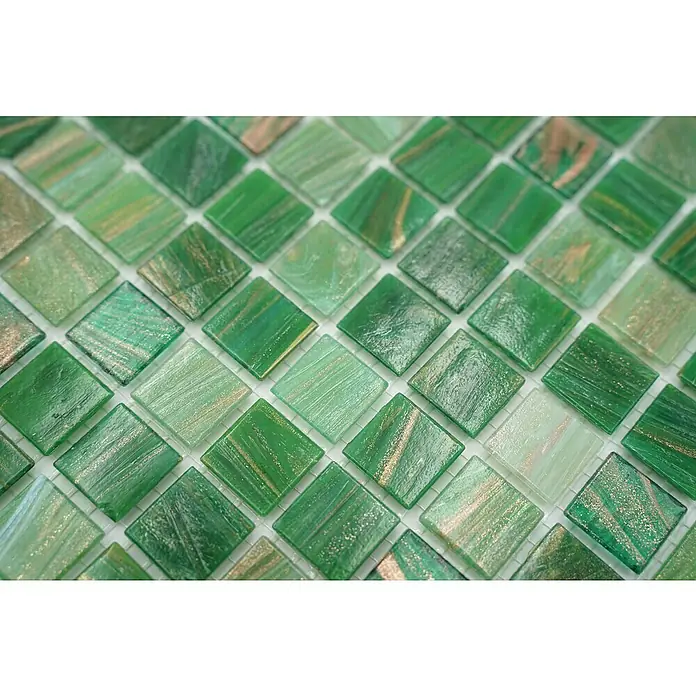 Mozaïektegel vierkant Mix GSL 550 - 32,7 x 30,5 cm, Groen, Glanzend - Close-up