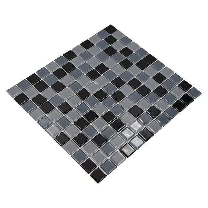 Mosaikfliese Quadrat Crystal CM 4999 - 32,7 x 30,2 cm, Grau, Glänzend - Diagonale Ansicht