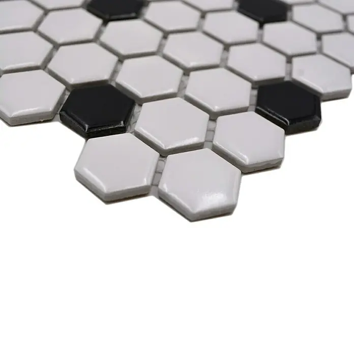 Mosaikfliese Hexagon Mix - 26 x 30 cm, Weiß, Glänzend - Detailaufnahme