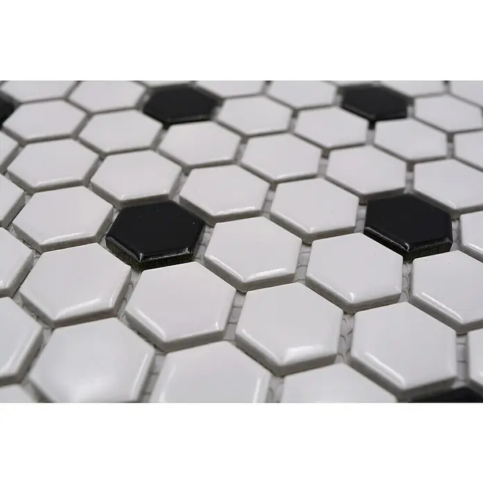 Mosaikfliese Hexagon Mix - 26 x 30 cm, Weiß, Glänzend - Detailaufnahme
