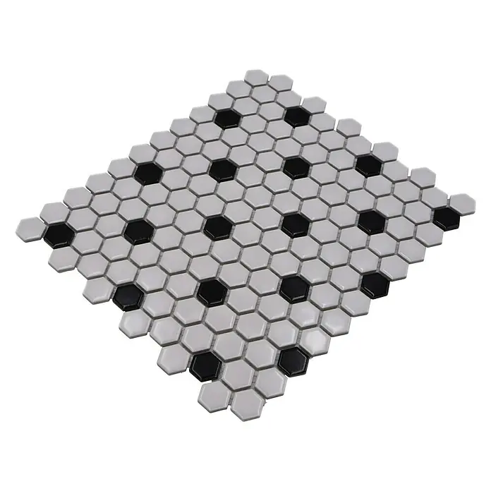 Mosaikfliese Hexagon Mix - 26 x 30 cm, Weiß, Glänzend - Diagonale Ansicht