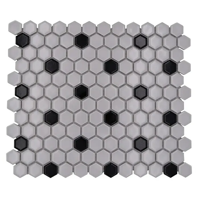 Mosaikfliese Hexagon Mix - 26 x 30 cm, Weiß, Glänzend - Draufsicht