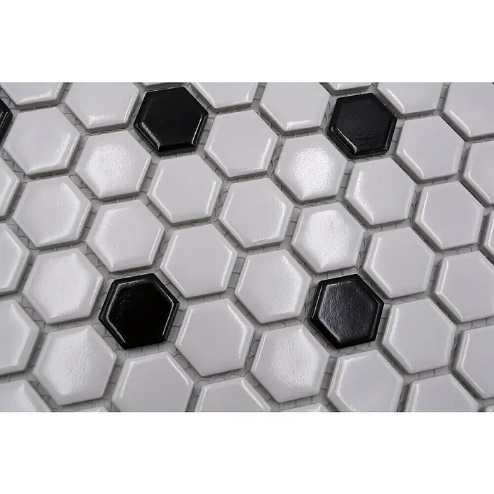 Mosaikfliese Hexagon Mix - 26 x 30 cm, Weiß, Glänzend - Detailaufnahme