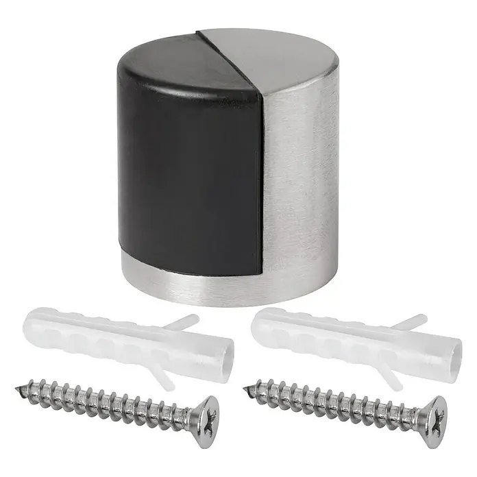 Türstopper Inox 40x40 mm - Ø x H: 40 x 40 mm, Montageart: Schrauben, Silber/Schwarz - Diagonale Ansicht