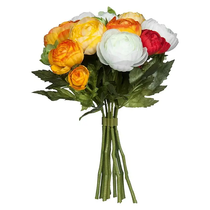 Ramo de flores Ranunculus - Altura: 22 cm, Naranja, Plástico - Vista frontal