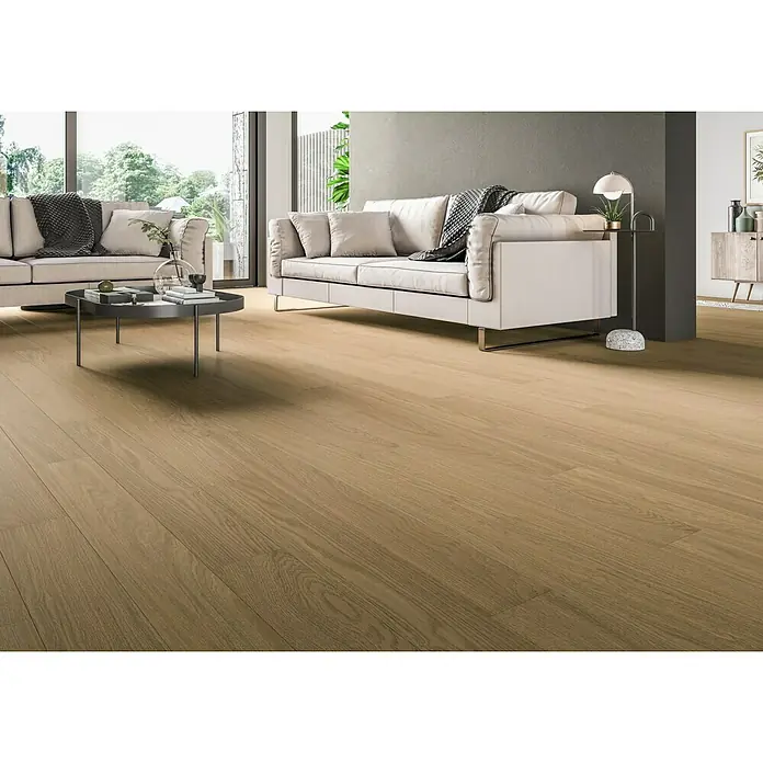Parquet fusión roble gris claro - 1.200 x 145 x 8 mm, Efecto madera - Foto ambiente
