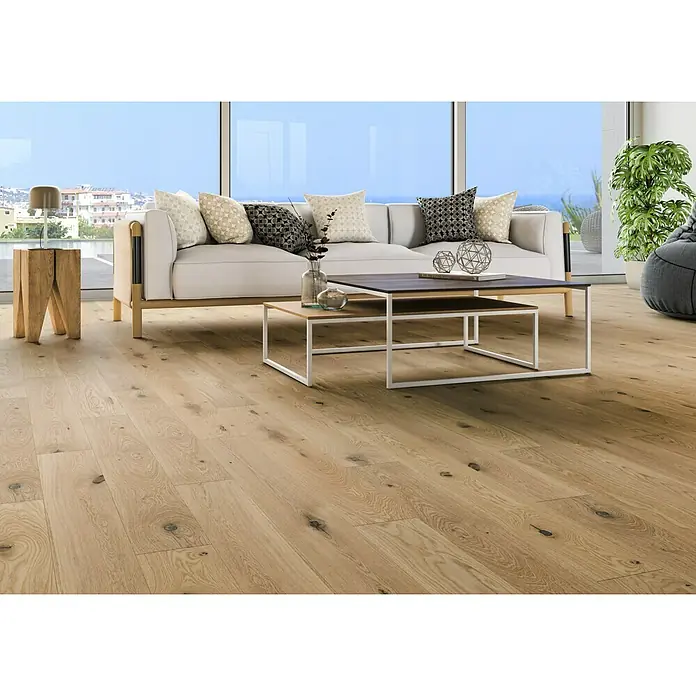 Parquet compact roble blanco - 1.200 x 145 x 10 mm, Efecto madera - Foto ambiente