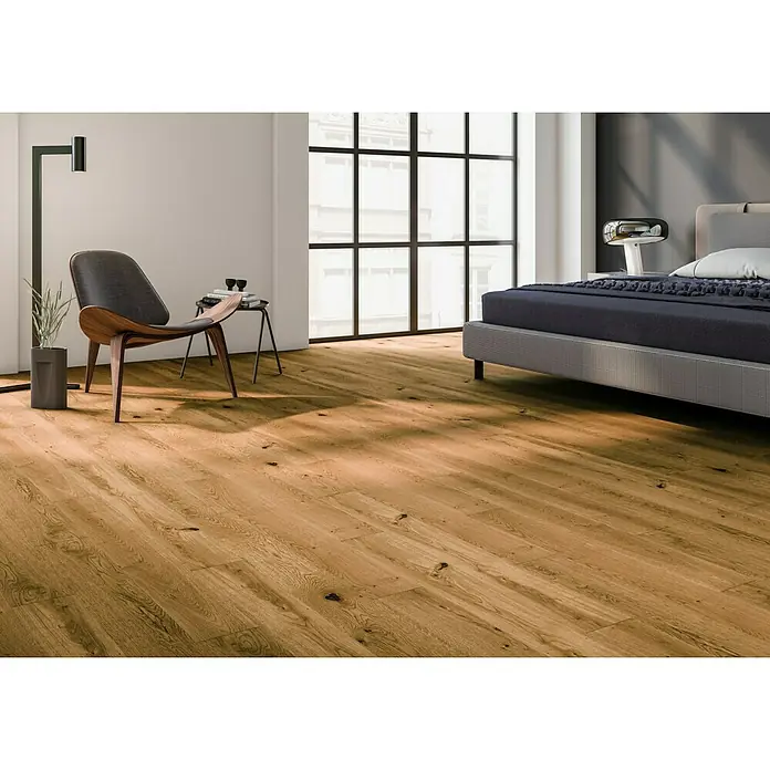 Parquet large roble whisky - 1.200 x 145 x 14 mm, Efecto madera - Foto ambiente