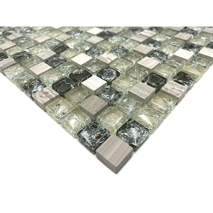Mozaïektegel vierkant glas Mix XIC 1052 - 30,5 x 30,5 cm, Grijs, Glanzend - Close-up