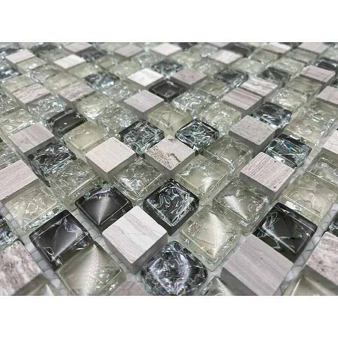 Mozaïektegel vierkant glas Mix XIC 1052 - 30,5 x 30,5 cm, Grijs, Glanzend - Close-up